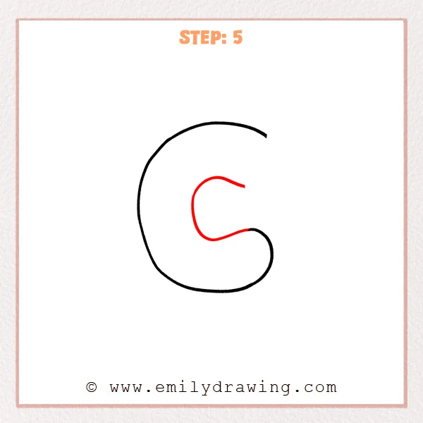 how to draw a bubble letter c - The bubble letter C now has a longer inner outline that curves up and down inside the shape, creating clear thickness while the right opening remains open.